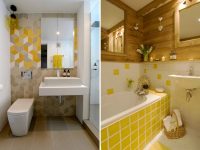 Пример частичного использования желтой плитки в интерьере ванной