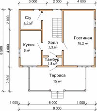 Схема проекта дома из бревна с террасой Схема проекта дома из бревна с террасой