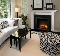 Эффект живого огня в электрическом камине достигается с помощью специальной подсветки и пара Эффект живого огня в электрическом камине достигается с помощью специальной подсветки и пара