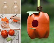 Оригинальная кормушка, сделанная из двух полиэтиленовых бутылок Оригинальная кормушка, сделанная из двух полиэтиленовых бутылок